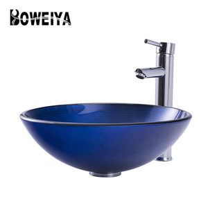 Ensemble d'armoires <span class=keywords><strong>de</strong></span> lavabo en verre, produit minimaliste bleu, plan <span class=keywords><strong>de</strong></span> travail pas cher, Design pour évier à <span class=keywords><strong>main</strong></span> - Product Image 3