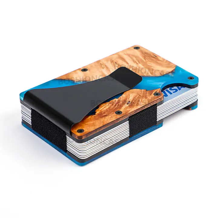 New Design Customized Resin Wood Card Holder Fashion RFID Blocking Wallets Slim Mini Business Card Holder