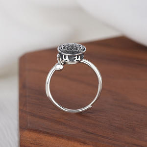 S925แหวนเงินสเตอร์ลิงวงแหวนหมุนปรับได้สำหรับพระพุทธศาสนาแบบทิเบตแหวนดอกบัวเครื่องประดับเพื่อความ<span class=keywords><strong>โชค</strong></span><span class=keywords><strong>ดี</strong></span> - Product Image 4