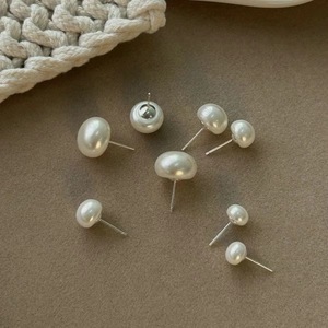 Pearl Stud <b>Earrings</b> Ball Shape Geometric Design Everyday Wear Copper Ear <b>Post</b> 1 Pair - Product Image 2