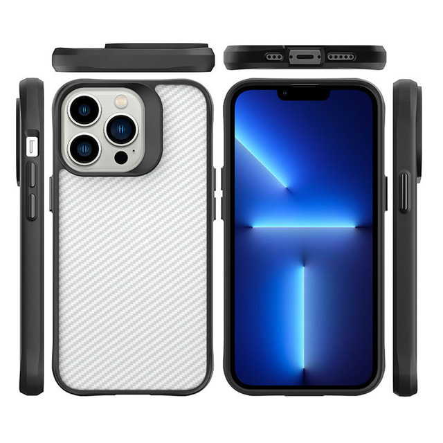 Clear Anti Fingerprint Carbon Fiber Texture Phone Case for iPhone 11 12 13 14 15 Pro Max Case Shockproof Phone Cover
