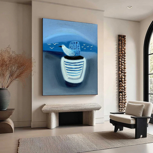 Hand Painted Oil Canvas Portrait Art With Wood <b>Frame</b> Contemporary Coastal Seascape <b>Painting</b> Indoor Decor - Product Image 6