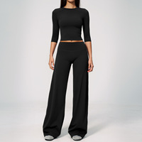 Ensemble de sport pour femme : haut de yoga à manches courtes, pantalon de yoga, vêtements de fitness Pilates, séchage rapide