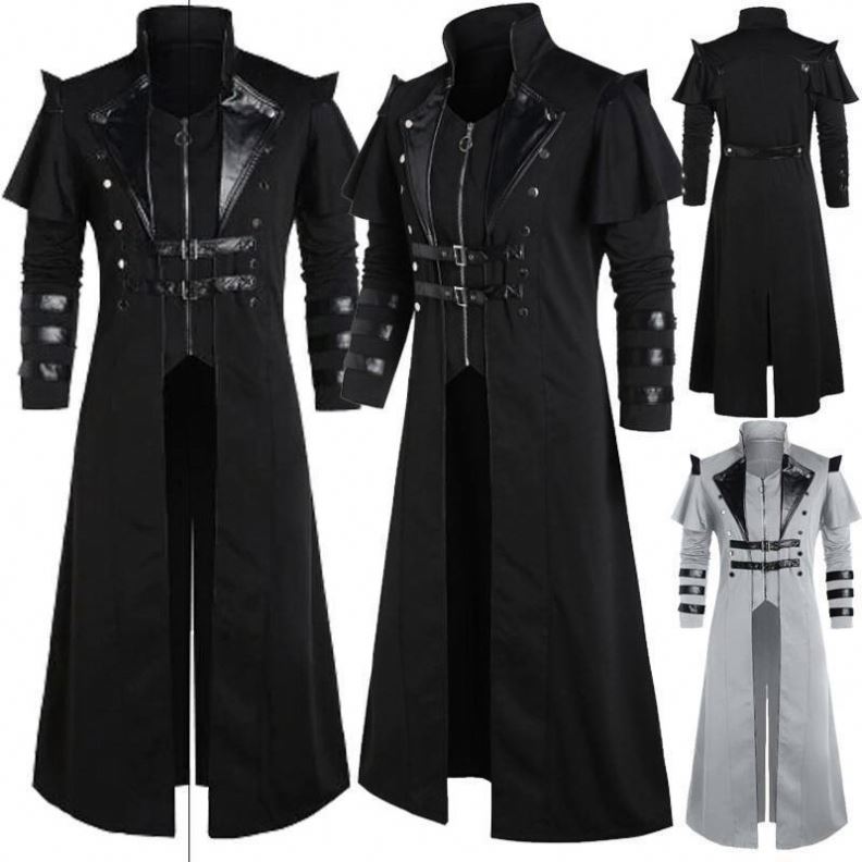 BAIGE medievale Anime costumi Cosplay abbigliamento uomo Vintage nero giacca lunga gotico Steampunk Punk Trench Noble Knight Clothes