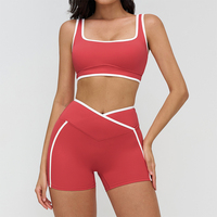 Nouvel Arrivage – Ensembles d'Entraînement 4 Pièces pour Femmes et Filles – Couleurs Contrastées, Coupe Ajustée, Pantalon à Décolleté en V, Soutien-Gorge de Sport, Haut à Bretelles – Ensembles de Yoga