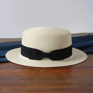 2023 semplice estate cappello da spiaggia genitore-figlio femminile Casual cappello Panama signora marca donna tesa piatta Bowknot berretto di paglia ragazze cappello da sole