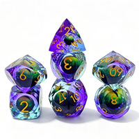 Set Dadu Resin Tajam Buatan Tangan Mewah dengan Mata Bergerak 7 Buah, Set Dadu Polihedral untuk Dungeons & Dragons RPG