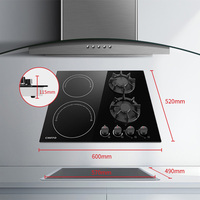 Cuisinière à gaz et électrique à 4 brûleurs en verre trempé, encastrable, usage commercial, hôtel, chauffage rapide, efficacité énergétique de classe 1, plaque de cuisson 24