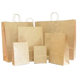 Craft Kraft Paper Bag With Handles Eco Recycle Custom Logo Printed Take Away Grocery Shopping Take Out Fast Food Packaging Brown