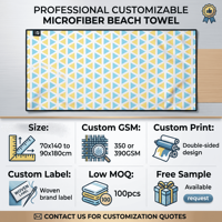Toalla de Playa de Microfibra con Diseño Personalizado a Doble Cara, 350-390GSM, 70x140-90x180cm, Sublimación Resistente a la Decoloración, MOQ 100 Piezas