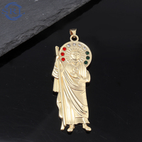 Collier unisexe pour enfants, garçons et filles, avec perles d'imitation taille princesse, breloques chrétiennes en laiton Jésus Elfe et plaqué or 18 carats