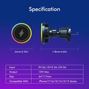 <span class=keywords><strong>Cargador</strong></span> Inalámbrico para Auto con Logotipo Personalizado, Semiconductor con Ventilador, Doble Refrigeración, Fuerte Imán, Soporte Magnético, RGB, para <span class=keywords><strong>iPhone</strong></span> - Product Image 5