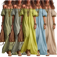 Robe longue décontractée et élégante pour femme BYJ707, tendance été, épaules dénudées, manches bouffantes, coupe ample, style streetwear et plage