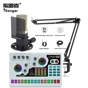 ISong music studio equipment With Condenser Podcast Microphone For Double Live Sound Card Studio Recording