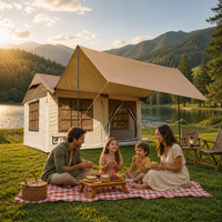 Nueva Carpa Glamping Profesional de Dos Habitaciones, 8.7m, Puerta Única, Cinco Ventanas, Resistente al Viento, Estable, de Oxford y PVC, para Playa y Senderismo