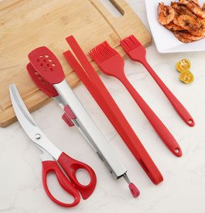 Nouvel ensemble de barbecue coréen multifonctionnel 5 pièces facile à utiliser, ciseaux, pinces, brosse à barbecue - Product Image 2