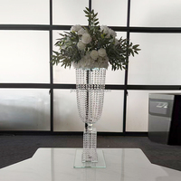Décoration de table pour événements de mariage, support à fleurs en verre avec perles de cristal pour centre de table de mariage