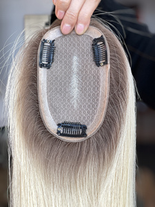 Extensions capillaires 100 % naturelles vierges européennes pour femmes, avec raie au milieu, lisses, blondes dorées, pour cheveux clairsemés, base en soie - Product Image 4