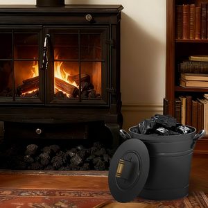 Seau à cendres en métal thermolaqué avec couvercle pour outils de cheminée intérieurs/extérieurs, foyers, poêles à bois - Product Image 4