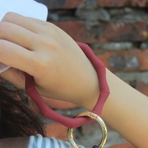 Geometric Type Silicone Bracelet Key Gold <b>Large</b> Buckle Outdoor Sports Case Silicone Bracelet Keychain Wristlet Round Keyring - Product Image 1