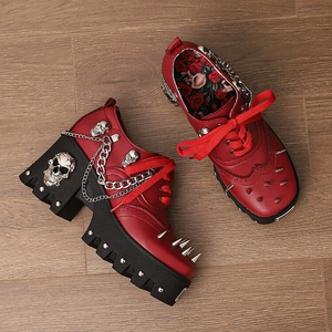 Large Size 46 Style Metal Decor Pumps Fashion Rivets Chunky Heels <b>Shoes</b> Women Lace up Chain Causal Booties - Product Image 6