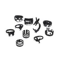 10 pièces ensemble de bagues Punk bijoux papillon lapin champignon ouverture anneaux noirs pour les femmes