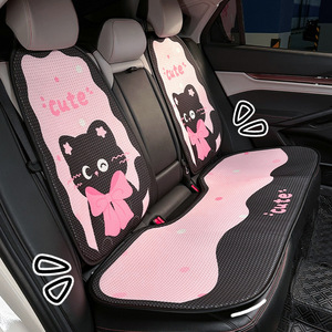 Coussins de siège de voiture au design de chat mignon, en tissu maillé respirant, ensemble de housses décoratives pour sièges arrière, pour une utilisation en quatre saisons - Product Image 1