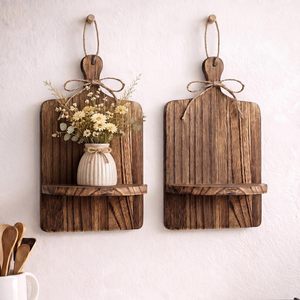 Wooden Wall Mounted Shelf With Shelf For <b>Kitchen</b> Living Room <b>Storage</b> Dried Flower Vase Display <b>Rack</b> Rectangle Solid Wood - Product Image 1