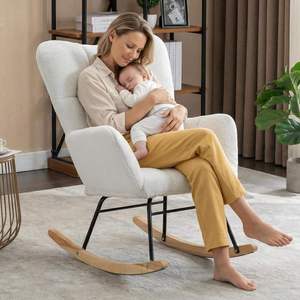 Poltrona Moderna e Confortevole per <span class=keywords><strong>Soggiorno</strong></span>, Camera da Letto o Cameretta, Sedia a Dondolo Imbottita con Schienale Alto per Lettura, per Casa o Hotel - Product Image 2