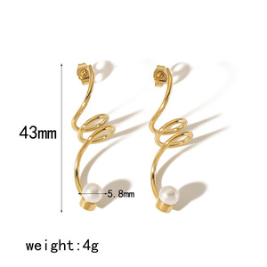 Pendientes de clip con perlas en espiral geométrica, chapados en oro de 18 quilates, de acero inoxidable, para mujer, joyería de moda para fiestas. - Product Image 3