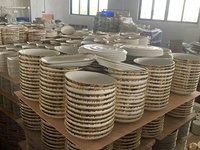 Ensemble de vaisselle en céramique plaquée or, bols et assiettes, porcelaine blanche pour restaurant et hôtel de luxe