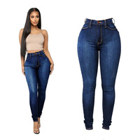 Jeans pour femmes à la mode en gros d'usine taille haute élastique petit pied coupe ajustée porte-stylo pour femmes