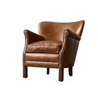 Amerikanischer Retro-Luxus-Loungesessel im Landhausstil mit hoher Rückenlehne, Echtleder und Massivholzrahmen, neigbar