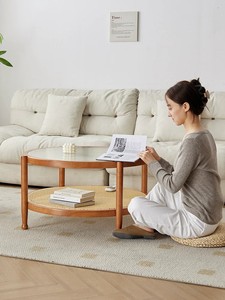 Modern Solid Wood Rattan Round <strong>Coffee</strong> <strong>Table</strong> with Rainbow Glass Top Minimalist Retro <strong>Walnut</strong> <strong>Coffee</strong> <strong>Table</strong> Living Room Furniture - Product Image 6