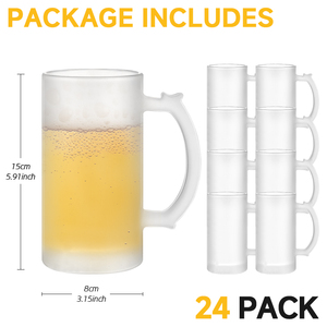 Livraison Gratuite - Nouvelle Tasse à <span class=keywords><strong>Bière</strong></span> Givrée Personnalisable en Verre de 16 oz avec Poignée, Idéale pour la Sublimation - Product Image 2