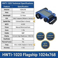 Caméra thermique radiométrique Haowei HWTI-1020 Ultra HD 1024x768 avec écran 1280x768, 7 palettes de couleurs, 30Hz, <0.05C