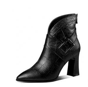 <span class=keywords><strong>Botines</strong></span> de tacón alto para mujer, tacón grueso, novedad 2019, de cuero suave, de tubo corto, de tacón medio, con <span class=keywords><strong>punta</strong></span>, hasta el tobillo - Product Image 1