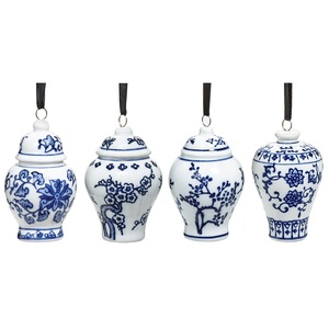 Ornamento de cristal de jarra de <span class=keywords><strong>jengibre</strong></span> floral, paneles azules y blancos de Navidad - Product Image 4