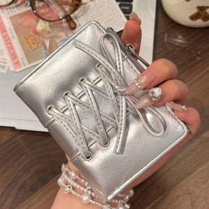 Stylish <b>Bow</b> Lace-Up Design Card Wallet Simple Sweet PU Leather Credit Card <b>Holder</b> Women Short Wallet Purse - Product Image 3