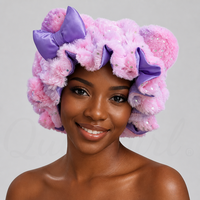 Bonnet de nuit en peluche à oreilles d'animaux mignonnes avec paillettes, grand diamètre 35 cm, doux et chaud pour l'hiver, doublé en satin pour cheveux naturels