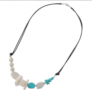 Turquoise & Resin Beaded <b>Necklace</b>, Adjustable Leather Cord <b>Statement</b> <b>Necklace</b> for Women - Product Image 1