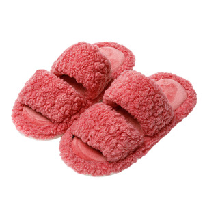 Nouvelles pantoufles chaudes en peluche à <span class=keywords><strong>barre</strong></span> parallèle de couleur unie pour la maison intérieure d'automne et d'hiver des femmes, pantoufles en coton doux antidérapantes avec - Product Image 5