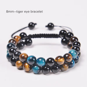 Bracelet en pierre d'oeil de tigre de 8mm pour hommes bijoux tissés à <span class=keywords><strong>la</strong></span> main Double couche réglable anxiété guérison pierre précieuse hématite Bracelet perlé - Product Image 6