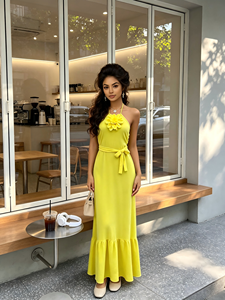 <span class=keywords><strong>Vestido</strong></span> de satén elegante y sexy con tirantes florales y cinturón, estilo cola de pez, para verano 2026, venta al por mayor transfronteriza para boutiques. - Product Image 2