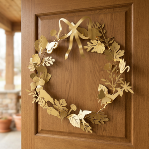 Corona Metálica Dorada con Mariposas y Hojas, Flores Decorativas Hechas a Mano, Estilo Glamuroso, Navidad, Sin Iluminación - Product Image 6