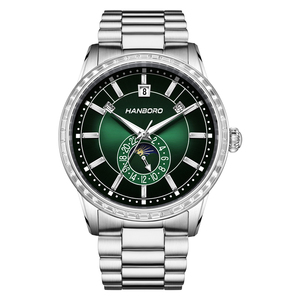 Montre de luxe HANBORO 5A, mouvement automatique, boîtier en acier inoxydable, bracelet en cuir de vachette, fermoir papillon, 5 ATM - Product Image 4