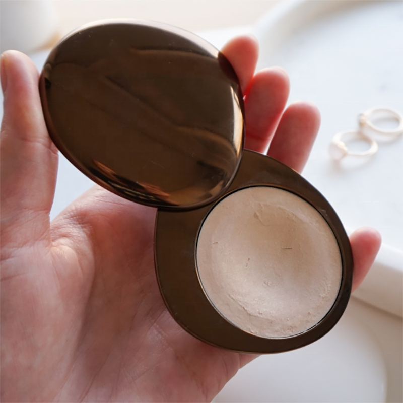 Compact Metal Cosmetic Container Silver Sliding