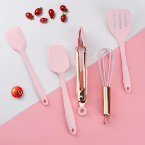 Kitchen Products Online Retailer Hot 5 Piece Rose Gold Handle Silicone Spatula Set BPA Free Pink Kids Baking Creaming Tools