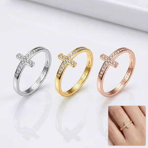 Anillo de Cruz de Acero Inoxidable con Circonitas, Grabado con Fe, Esperanza y Amor, Anillo de Circonitas con Cruz Lateral, Joyería Religiosa Cristiana al por Mayor - Product Image 1