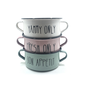 Bol mélange de salade en acier et métal, logo personnalisé, vente en gros d'usine, bol de chien en émail avec couvercles - Product Image 5